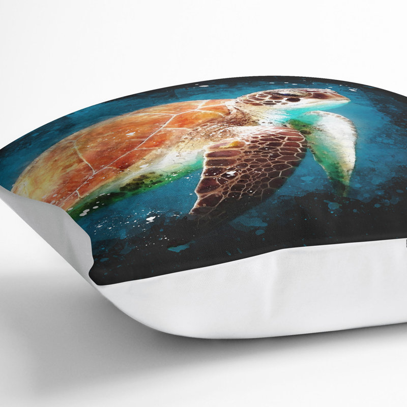 Sea Turtle in the Blue Ocean Cushion with Filling, White, 40cm H x 40cm W x 15cm D