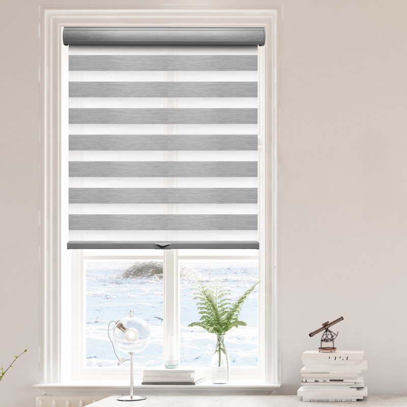 Store zébré sans cordon filtrant la lumière, L 39 po x L 72 po, Gris