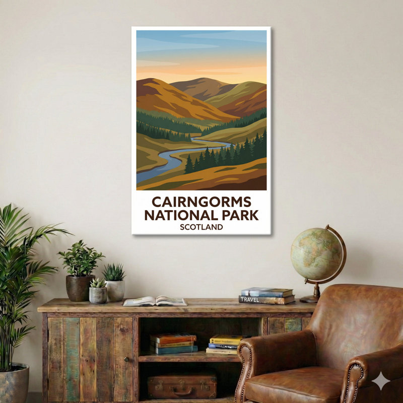 Cairngorms National Park, Scotland - Romantic Highlands Travel Poster Of Rivers And Glens. Giclee Print On Wrapped Canvas. Wall Art, Home Decor - Regions & Scenic Areas, Scotland - Wrapped Canvas Print