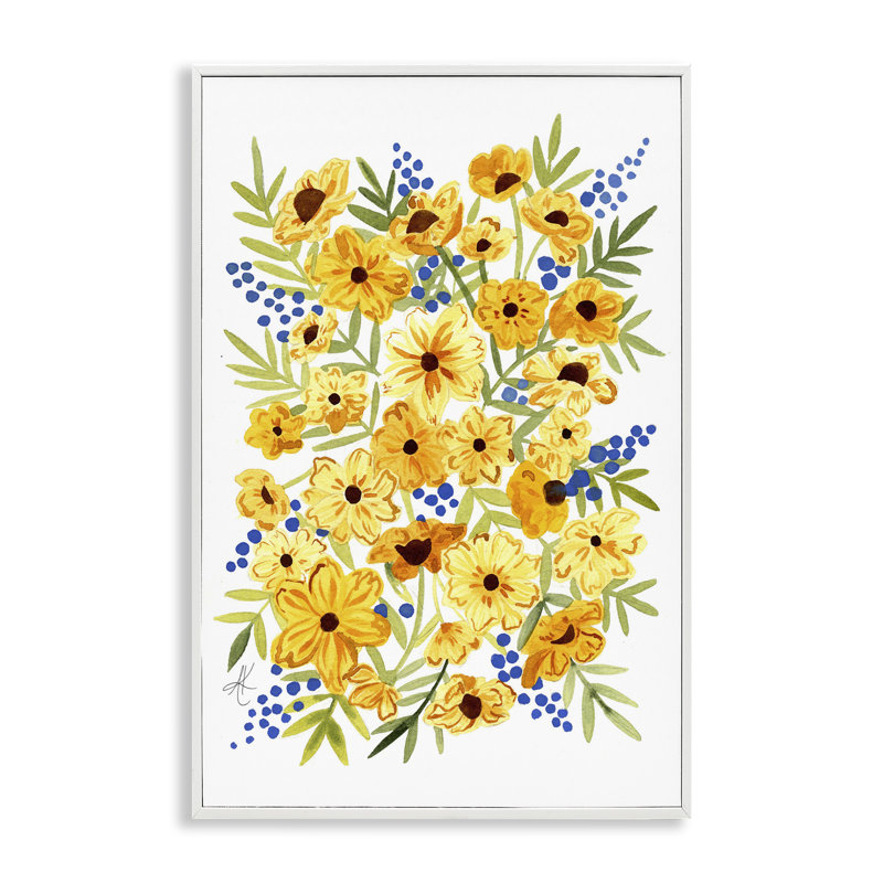 Jaune Cosmos et Alexandria Gilbert Kincaid bg-194, Estampe numérique encadrée blanc bord de mer, H 18 po x l 12 po