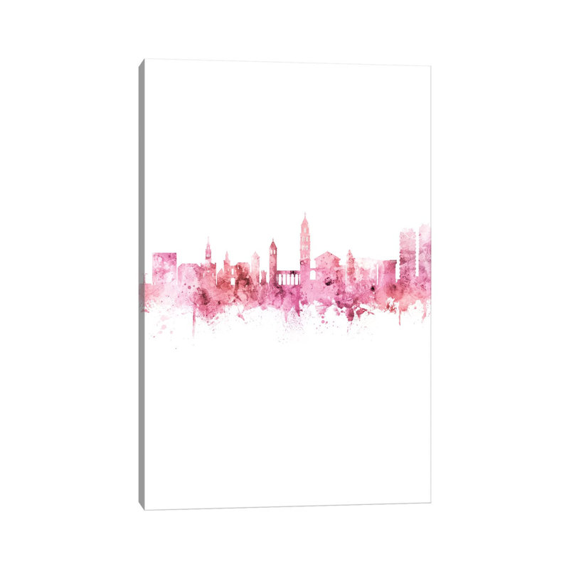 Split Croatia Skyline Pink Rose Portrait by Michael Tompsett - Wrapped Canvas Gallery-Wrapped Canvas Giclée