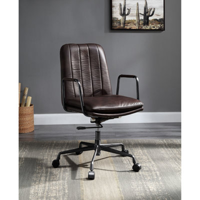 Chaise de bureau pivotante à 360 degrés avec hauteur de siège réglable, revêtement en cuir fleur, base 5 étoiles et support de charge de 220 lb, dimensions de 19 po, siège rotatif de niveau 19 à 22 po, fabrication
