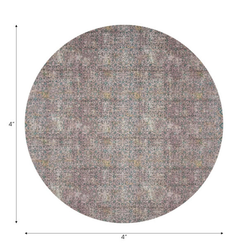 Iznik Gold Purple Vegan Leather Round Coasters, Green Pink