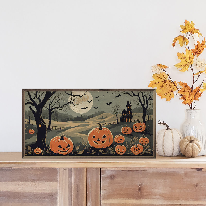 «Jack O Lantern Family» sur bois, H 8 po x l 16 po x P 1,5 po