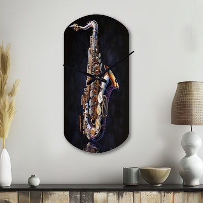 Saxophone I - Music Cylinder Metal Wall Clock, Modern Asymmetrical Wall Clock Print