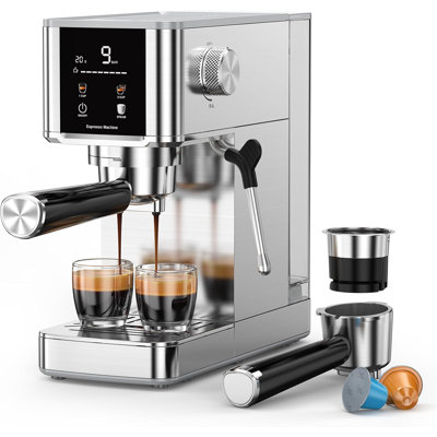 Machine à espresso COWSAR 20 bars compatible avec les capsules et les porte-filtres, cafetière compacte avec écran DEL et mousseur à lait.