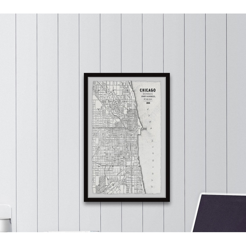 Carte de Chicago IV - impression encadrée, H 36 po x l 24 po x P 1,5 po