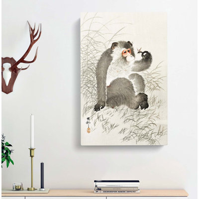 Monkey With An Insect by Ohara Koson - Wrapped Canvas Painting