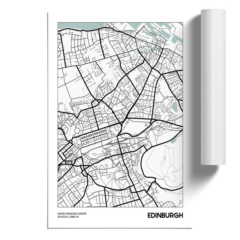 Map Edinburgh UK - Frameless Print, 84cm H x 59cm W x 0.1cm D