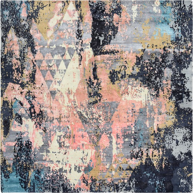 Tapis abstrait bleu / gris, Carré 8 pi