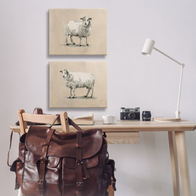 «Beige Sheep Portrait», ensemble de 2 reproductions d'art sur toile par June Erica Vess
