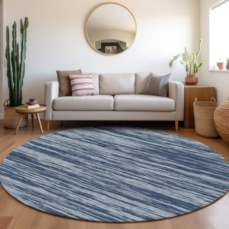 Premium Machine Washable Prisco Blue Rug, Round 8'