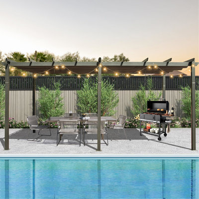 Pergola d'extérieur gris foncé 11 x 20 pi avec housse de protection contre les intempéries. Cadre en aluminium, rouille. Tissu. Auvent réglable. Installation simple. Idéal pour cour, abat-jour de jardin. Aluminium robuste, réglable,