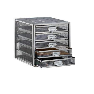 Desk Organiser, 5 Drawers for A4 Files, Letter Tray and Paper Sorter, Silver