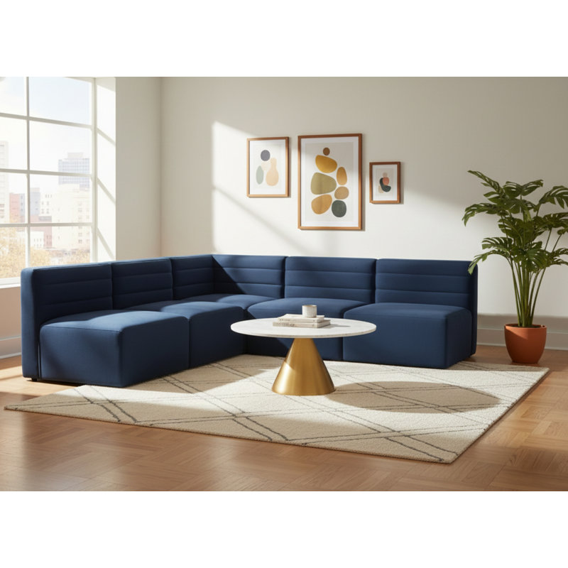 Canapé modulaire réversible en velours 95 po Enso, Velours bleu marine