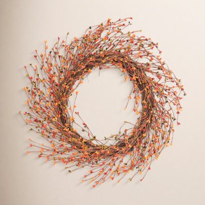 22" Artificial Farmhouse Grapevine Twig Berry Pip Fall Wreath For Thanksgiving Day Harvest Festival Decor
