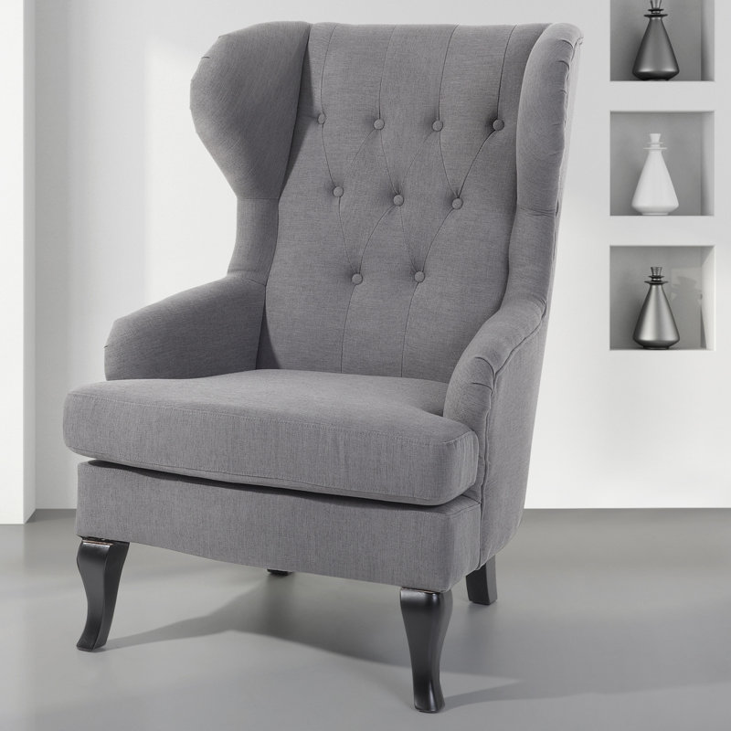 Aleshia Upholstered Wingback Chair, Grey