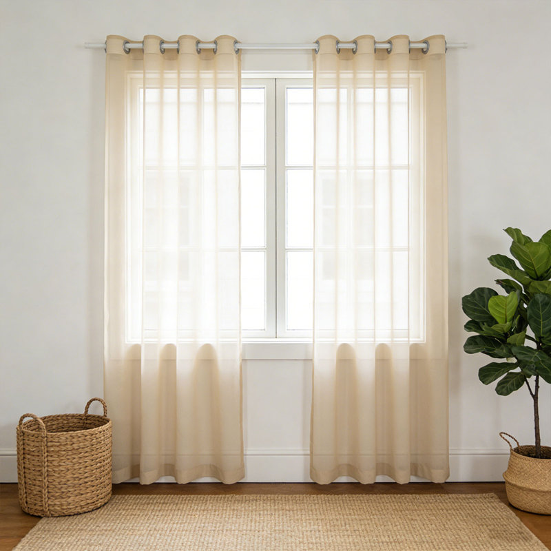 Rideaux transparents beiges, rideaux transparents avec œillets 2 pièces, L 39 po x L 79 po