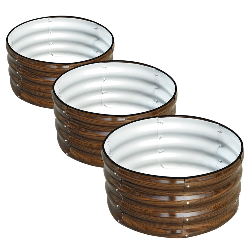 2*2*1(3pcs) Raised Garden Bed Outdoor Large MetalPlanter Box Steel Kit for PlantingVegetables, Flowers, Brown