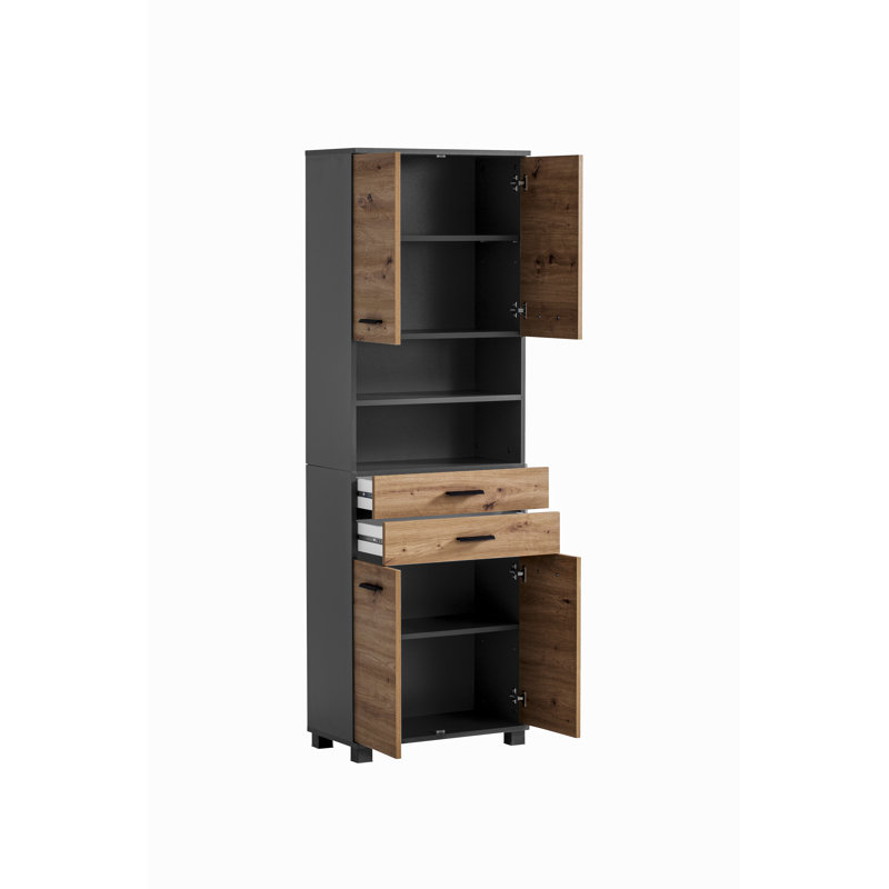 Hafley Freestanding Bathroom Cabinet, Anthracite/Artisan Oak Decor/Matte Black