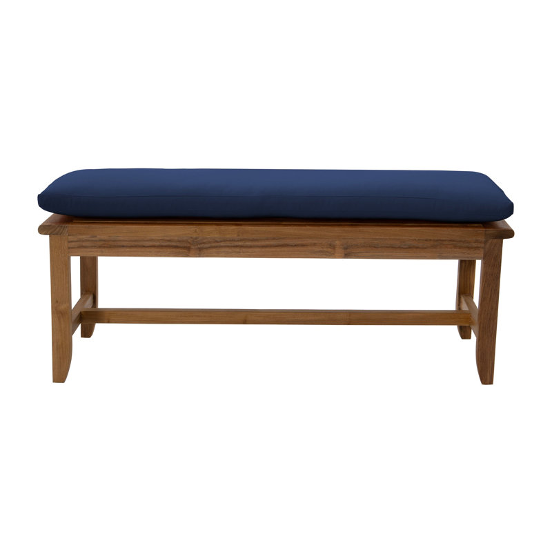 Banc d'extérieur en teck Jamshida avec coussins Sunbrella, H 18 po x l 72 po x P 50 po, Bleu marine