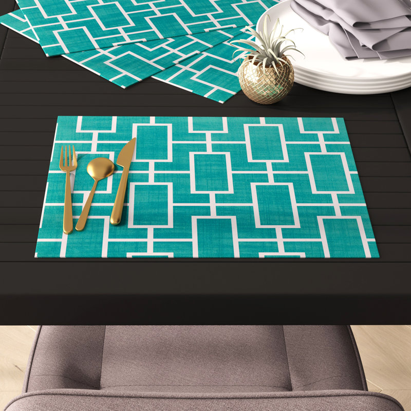 Caleb-Jay Polyester Geometric Rectangle Placemat, Blue