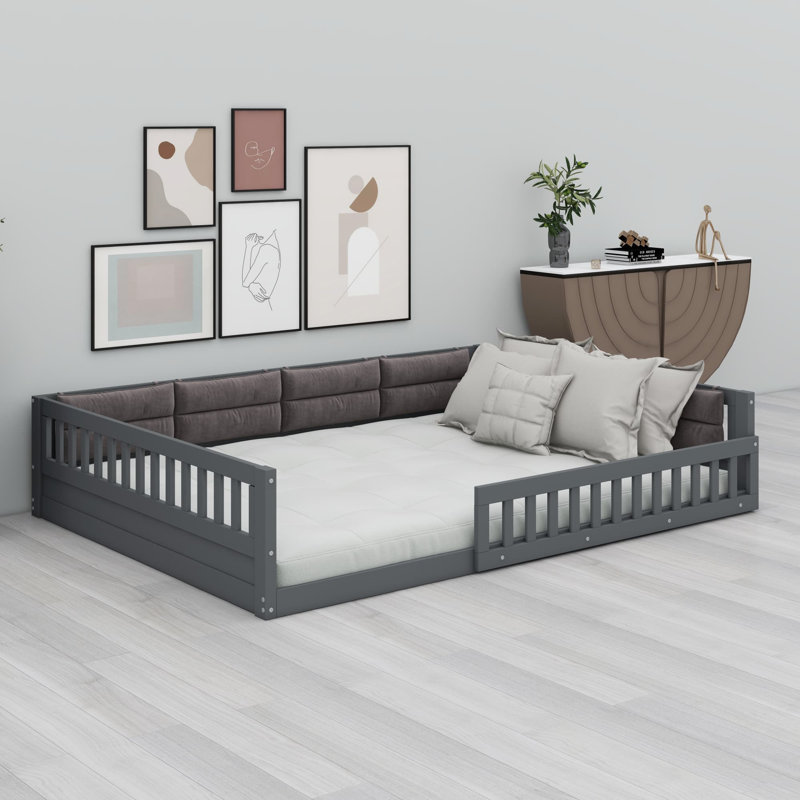 Lit plateforme tapissier Jayzen, gris