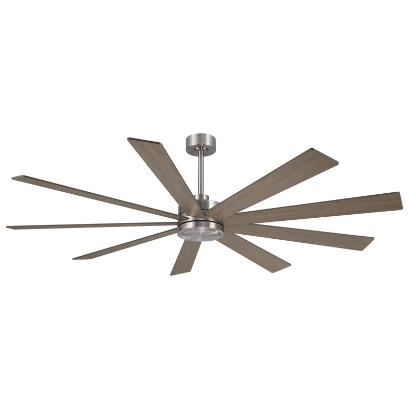 Indoor Ceiling Fan With Remote, 9 Plywood Blades, 84", Nickel with Wood Grain Blades