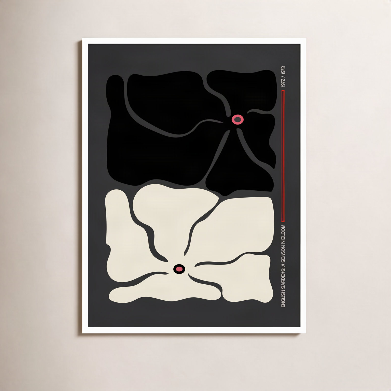 Two by Two Flower Grey Print, White, 41" H x 29" W x 1" D