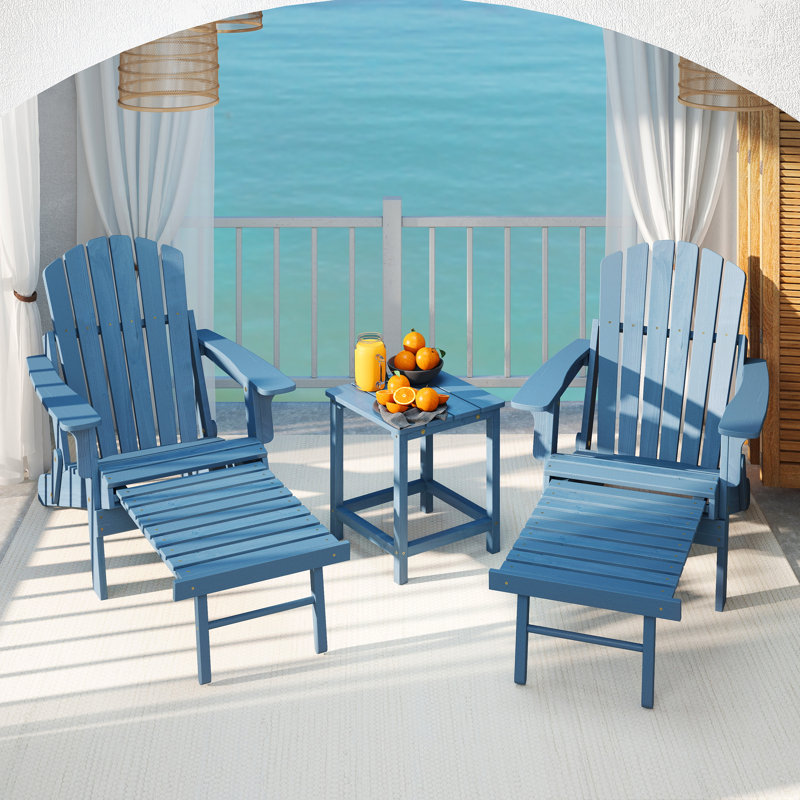 Oversized Solid Wood Adirondack Chair with Retractable Ottoman, Folding Design & Wide Armrests for Outdoor Patio and Backyard