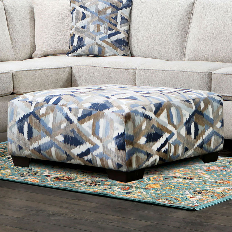 Repose-pieds carré de style contemporain, Bleu / blanc