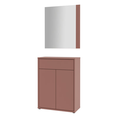 Chadwic Modern 2-door shoe cabinet with drawer, engineered wood, terrakotta, 74.5 cm W x 34.9 cm D