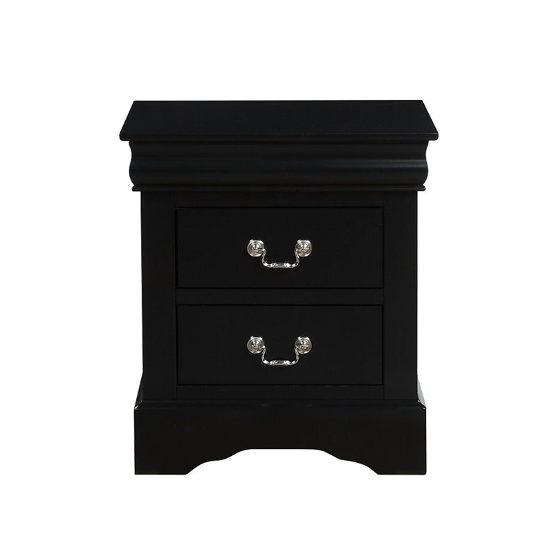 Table de chevet 2 tiroirs en bois avec finition noire, Noir