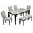 6-Piece Dining Table Set With Bench, Solid Wood Kitchen Table With Concrete-Effect Melamine Tabletop And 4 Upholstered Chairs For Dining Room, Kitchen, Restaurant, Grey & Black