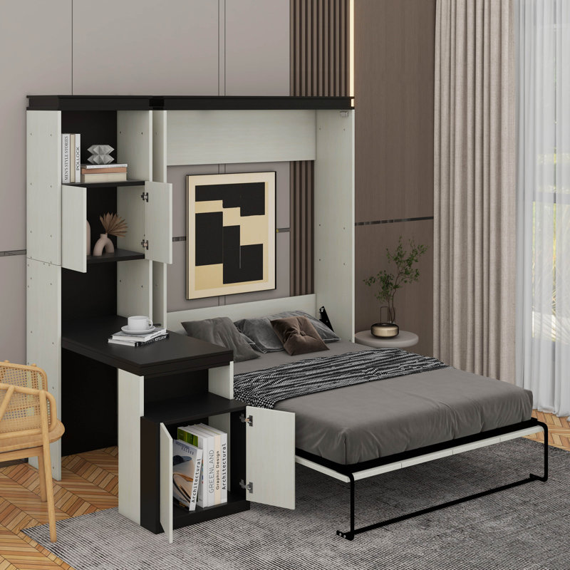 Lit escamotable double avec bureau et armoires