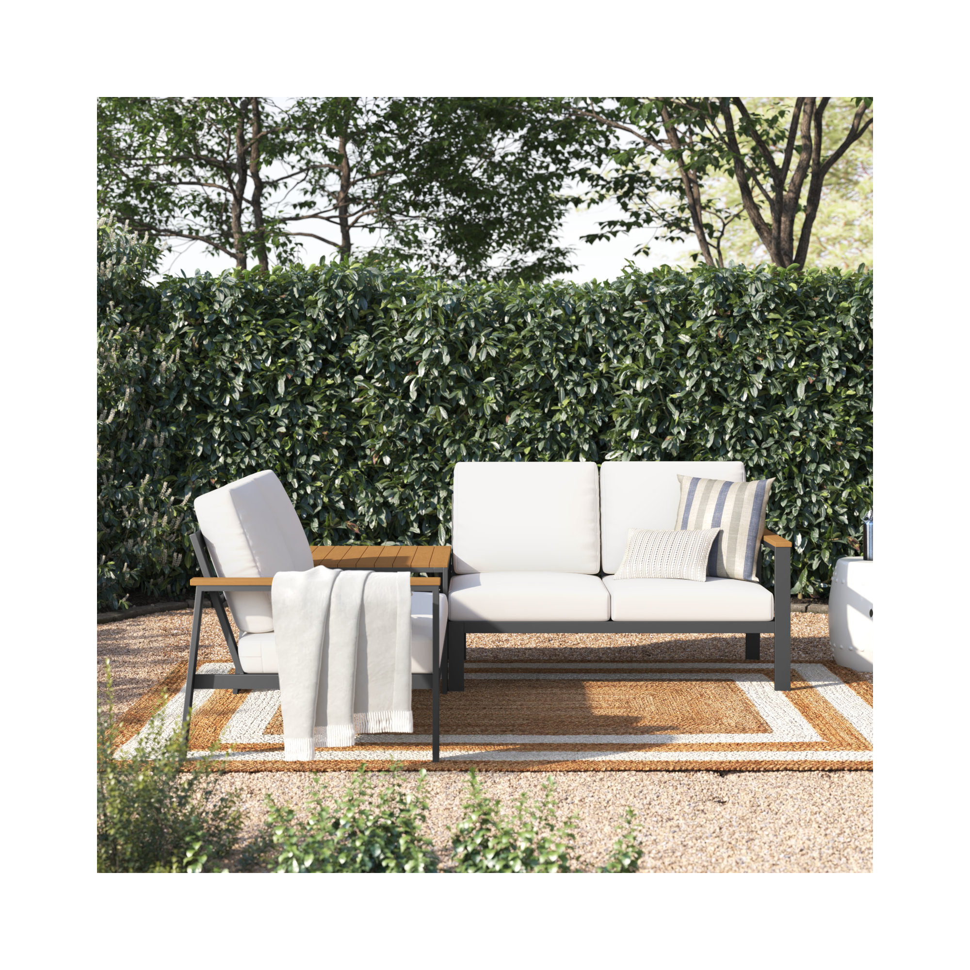 3 Piece Sectional Seating Group with Sunbrella Cushions, Canvas White Sunbrella® Canvas