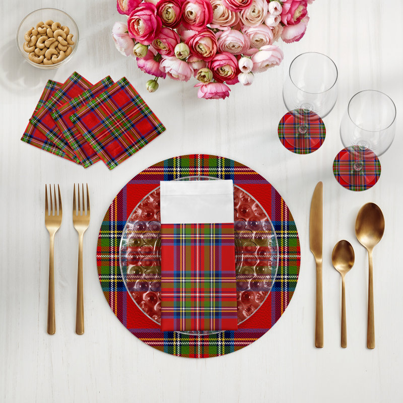Christmas Tartan Red Cotton Sateen Dinner Napkins