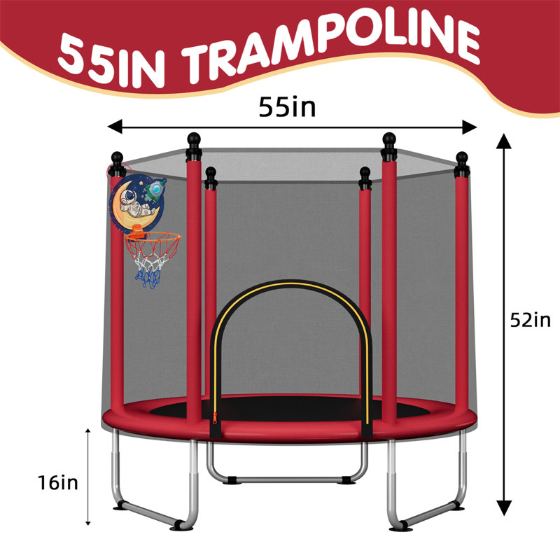Filet de sécurité extérieur pour trampoline 140 cm avec panier de basketball, Rouge