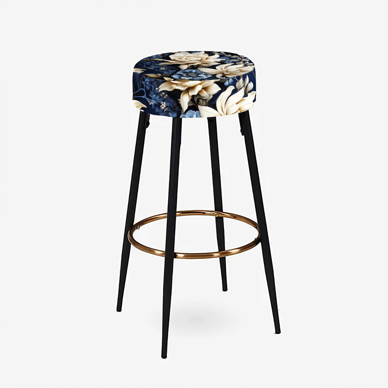 Elodea - Ensemble de 2 tabourets de bar à imprimé, Fleur de marguerite bleu foncé et blanc Mahomed I