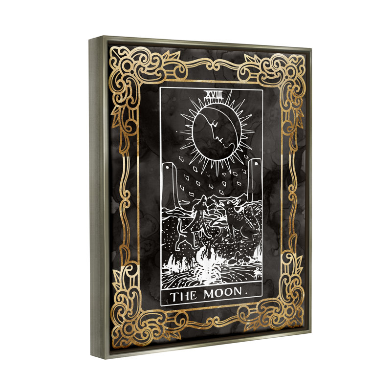 Motif de tarot de lune par Lil 'Rue, Cadre flottant gris lustré, H 20 po x l 16 po x P 1,7 po