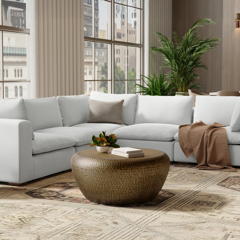 Preston 36"W Modern Round Metal Coffee Table With Hand-Hammered Texture