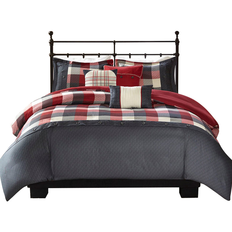 6 pièces housse de couette à chevrons écossais avec coussins moelleux 6 pièces Buffalo, Red