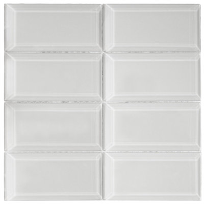 Carreaux de mosaïque en verre biseauté au Lithium au fini blanc imperméable à l'eau, dosserets idéaux - 3 po x 6 po