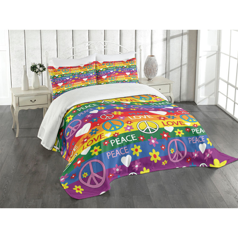 Ambesonne Hippie Bedspread, King Bedspread + 2 Standard Shams