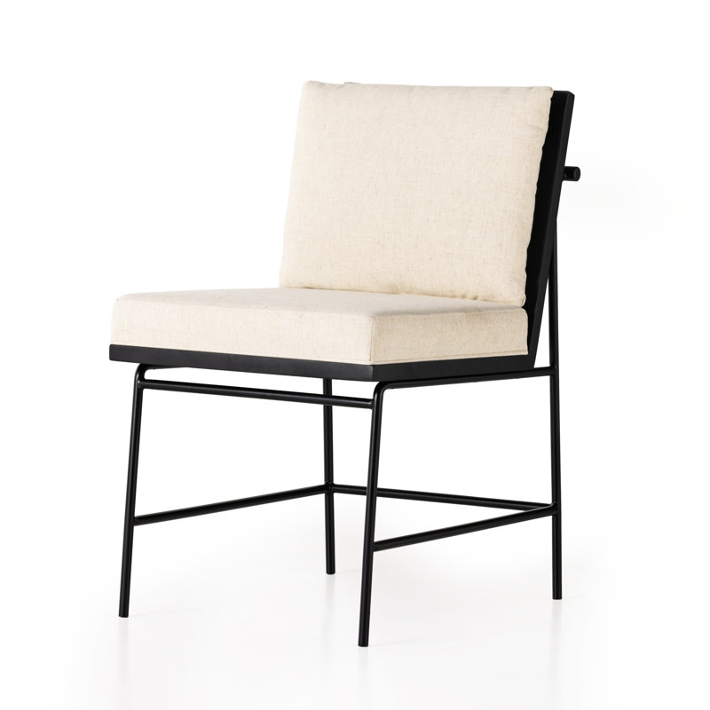 Chaise d'appoint rembourrée en mélange de polyester Julep, Saville lin / ébène brossé