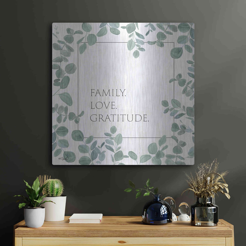 «Family Love Gratitude Eucalyptus» par Kate Sherrill, art mural en métal, H 24 po x l 24 po