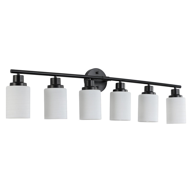 Miroir de salle de bain élégant et sophistiqué à économie d'énergie (ampoules non incluses), Six lumières, Noir / blanc