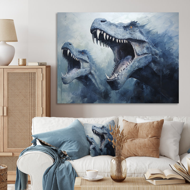 Ancien dinosaure bleu et gris II - art de mur de dinosaure, Toile tendue, L 24 po x H 32 po x P 1 po