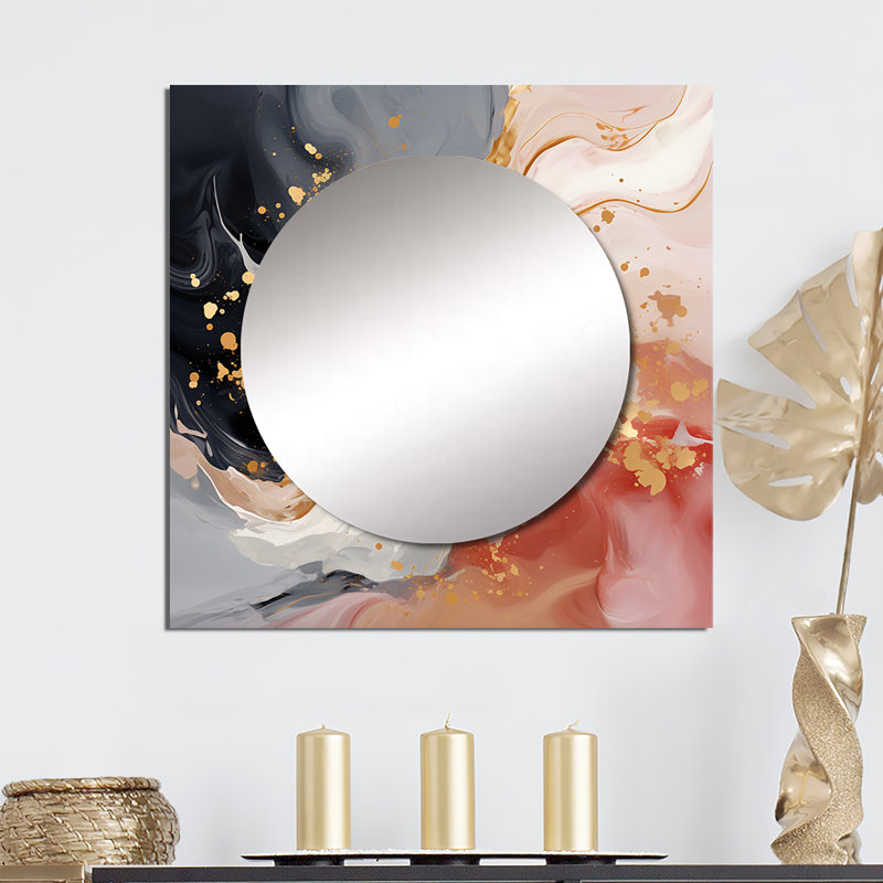 Pink Liquid Gold Harmony Wave - Abstract Shapes Square Mirror Wall Decor For Bedroom, 36" x 36"