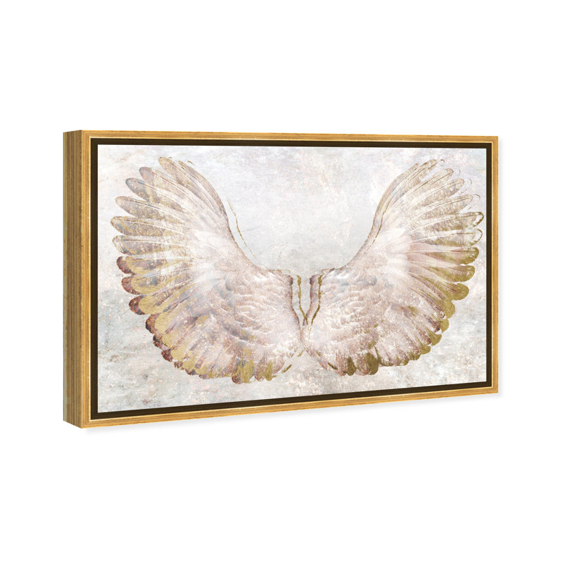 «Flying Away Gold Feathers», reproduction d'impression sur toile, Gold Framed, 20" H x  30" W x  1.5" D
